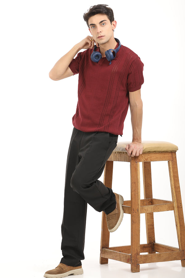 Maroon Stripe Polo T-Shirt