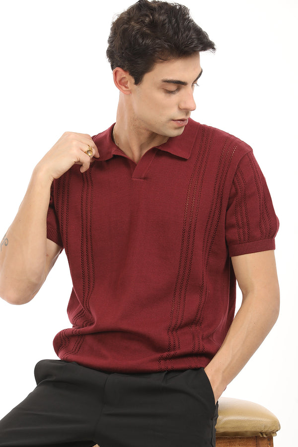 Maroon Stripe Polo T-Shirt