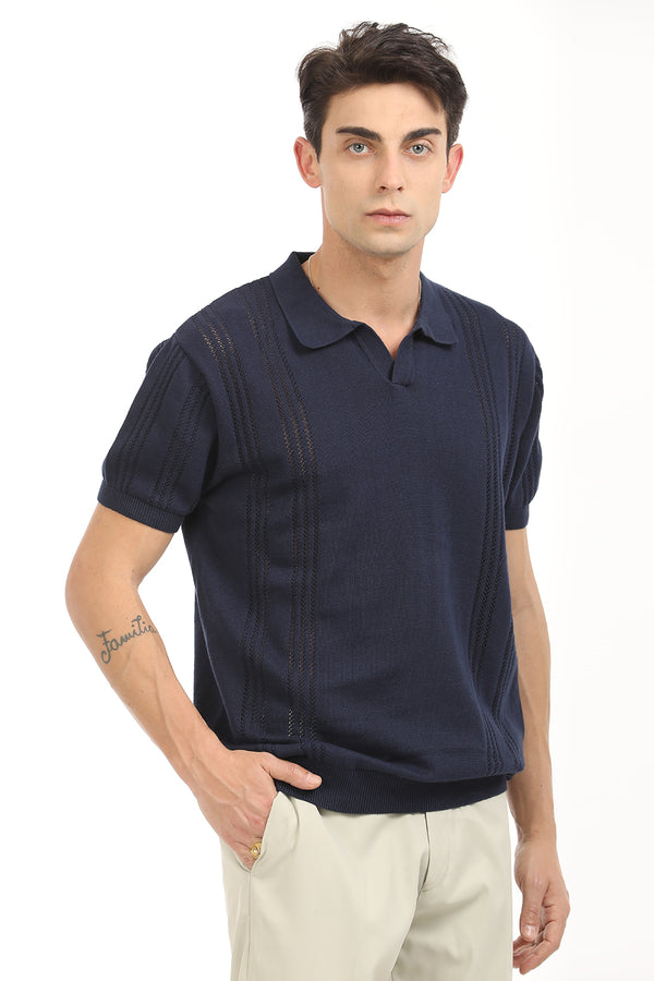 Navy Blue Stripe Polo T-Shirt