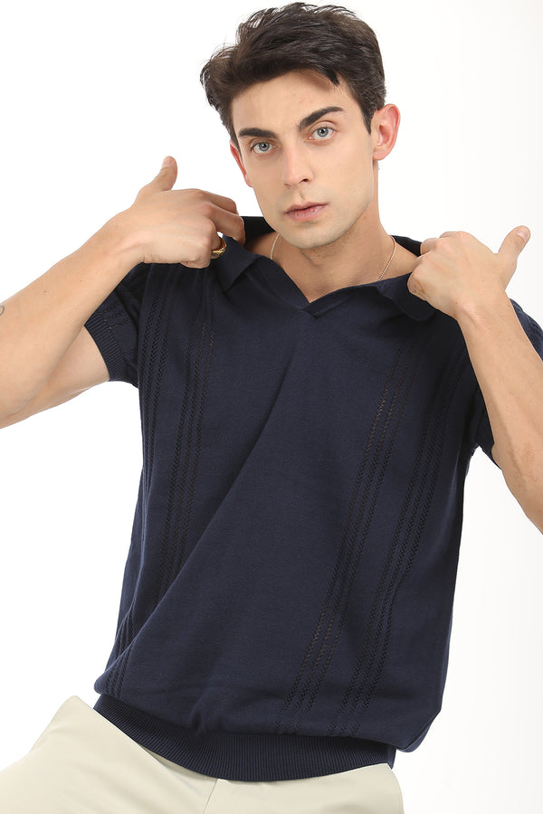 Navy Blue Stripe Polo T-Shirt