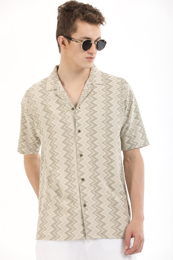 Pastel Green Printed Cuban Collar Shirt