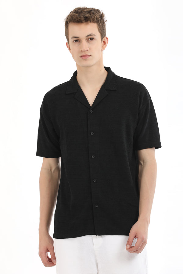 Black Corduroy Cuban Collar Shirt