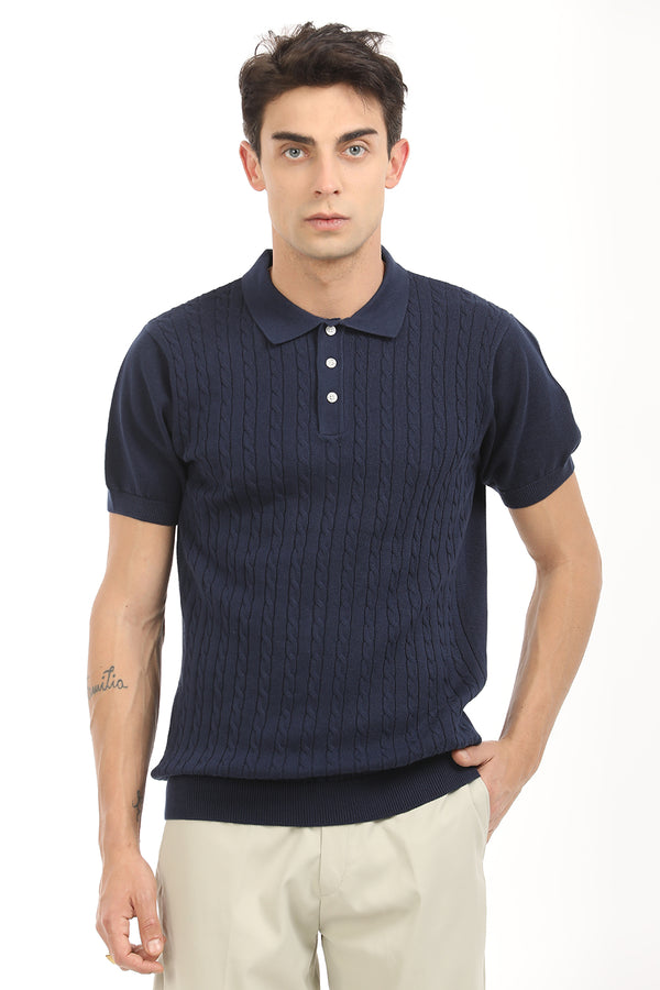 Navy Blue Spiral Polo T-Shirt