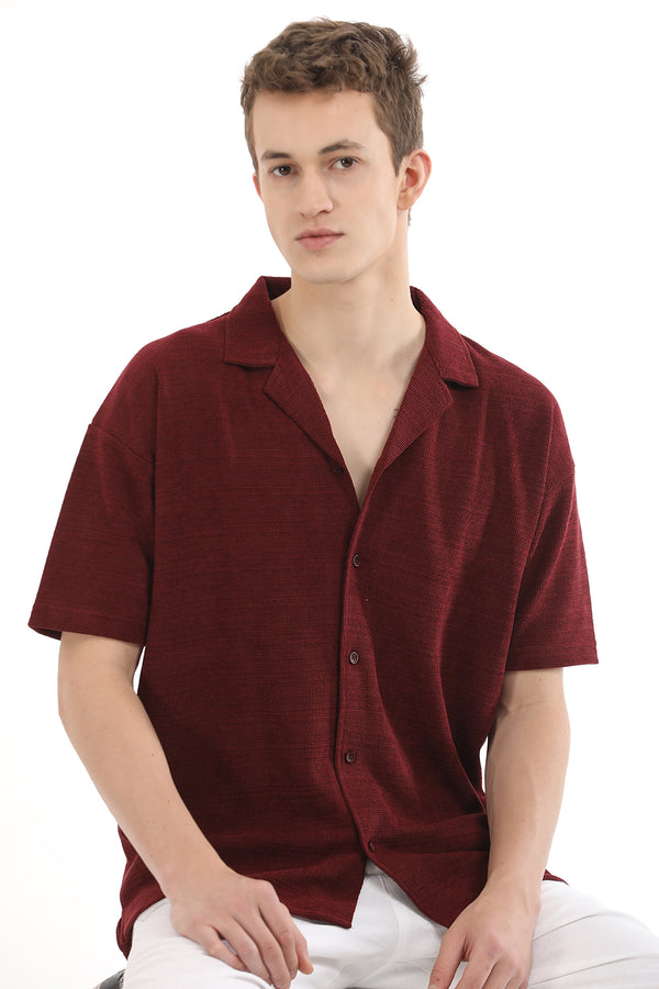 Maroon Corduroy Cuban Collar Shirt