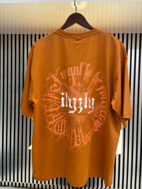 orange Street style back printed drop shoulder t shirt