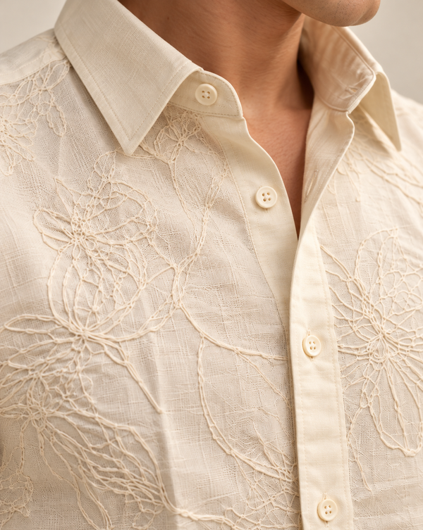 Cream Textured Jacquard Ilyzly Shirt