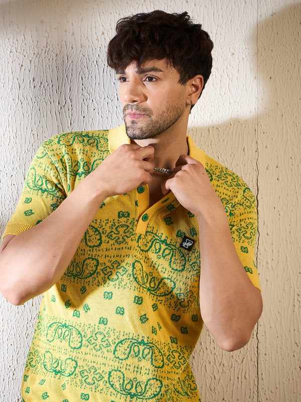 LEMON PAISLEY KNITTED POLO TSHIRT Ilyzly