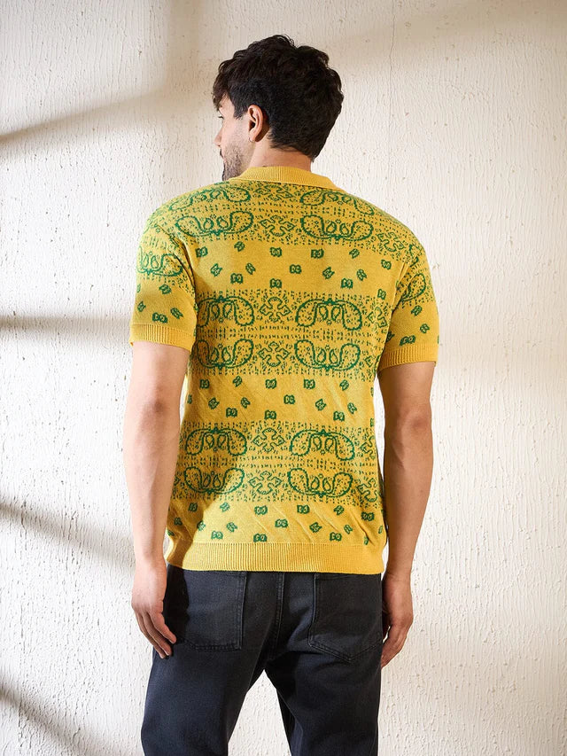 LEMON PAISLEY KNITTED POLO TSHIRT Ilyzly