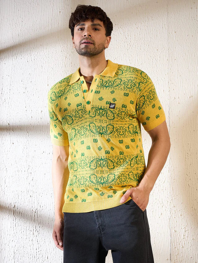 LEMON PAISLEY KNITTED POLO TSHIRT Ilyzly