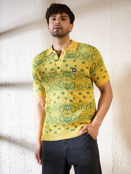 Lemon Paisley Knitted Polo T-shirt Ilyzly