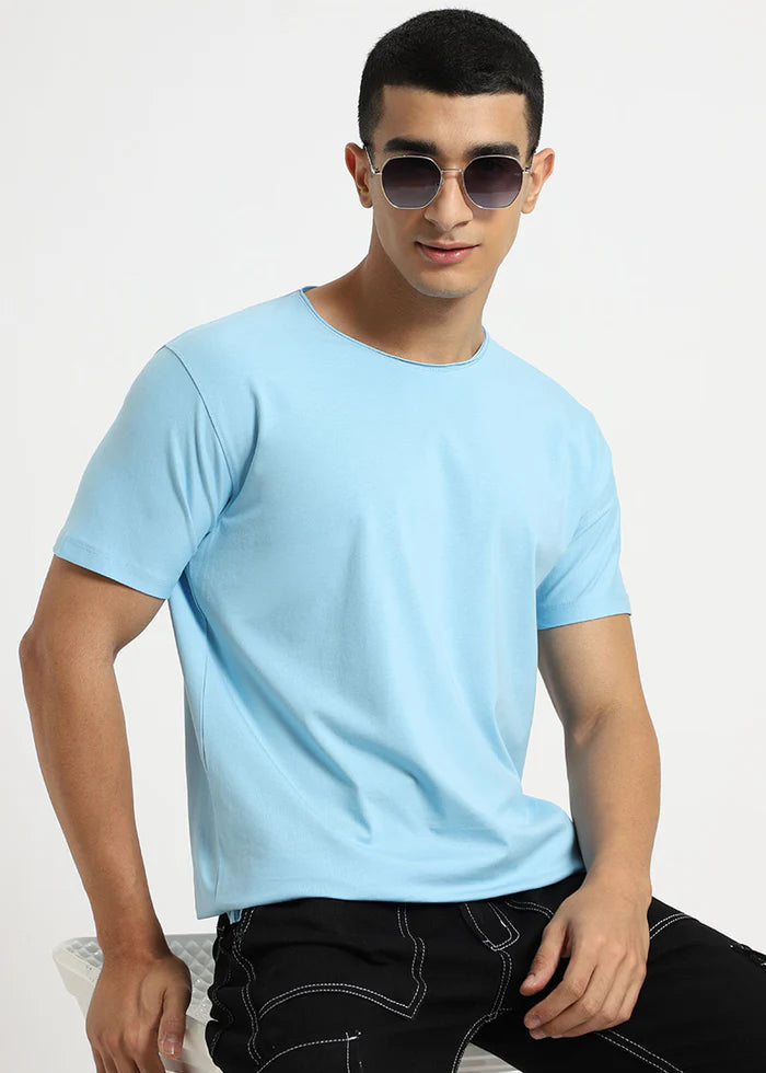 Light Blue Crew Neck T-shirt Ilyzly