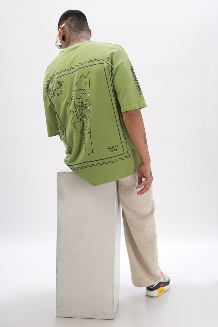 Madras Unisex Green Drop-Shoulder T-Shirt Ilyzly