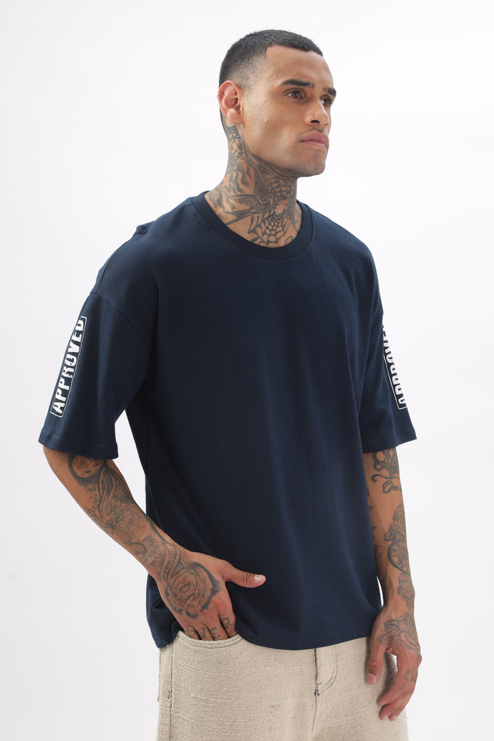 Madras Unisex Navy Blue Drop-Shoulder T-Shirt Ilyzly