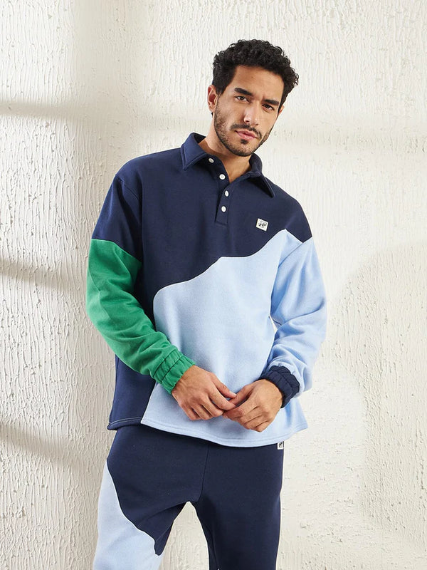 Blue Cut Sew Oversized Matching Tracksuit