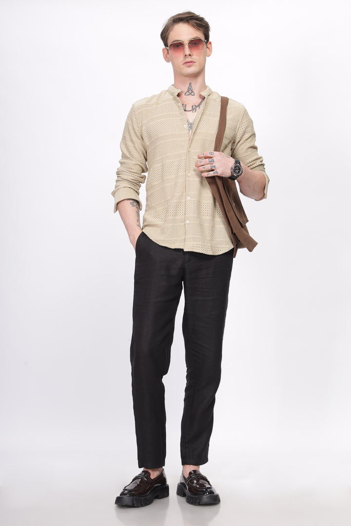 Mandarin Collar Beige Shirt Ilyzly