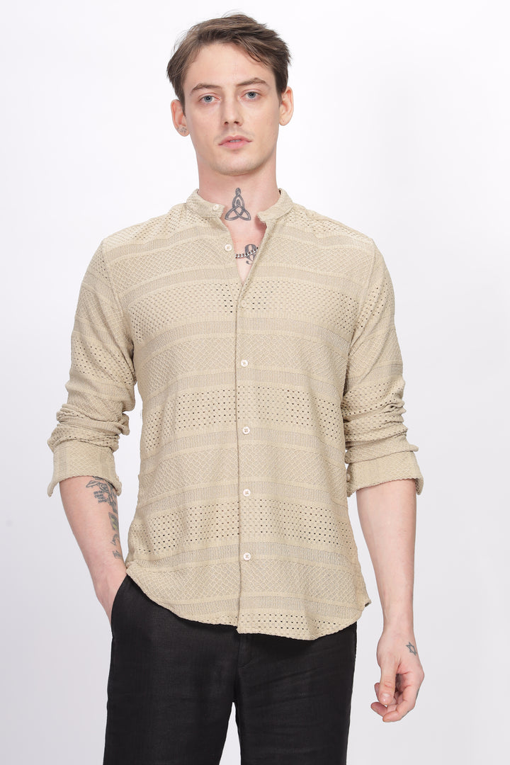 Mandarin Collar Beige Shirt Ilyzly