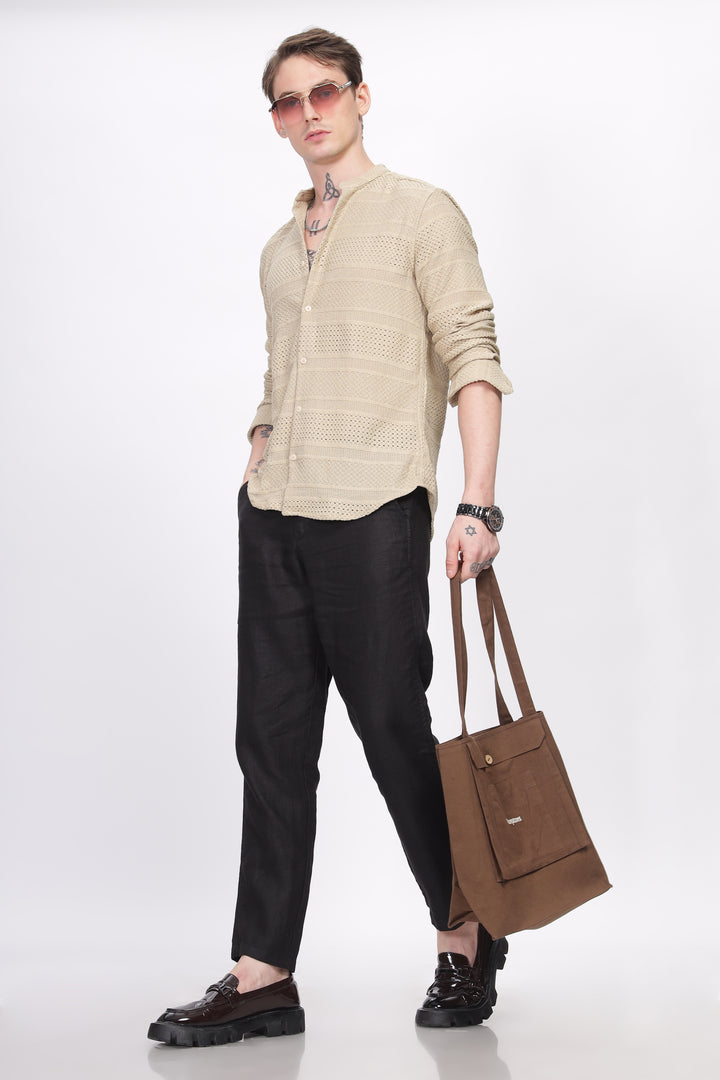 Mandarin Collar Beige Shirt Ilyzly