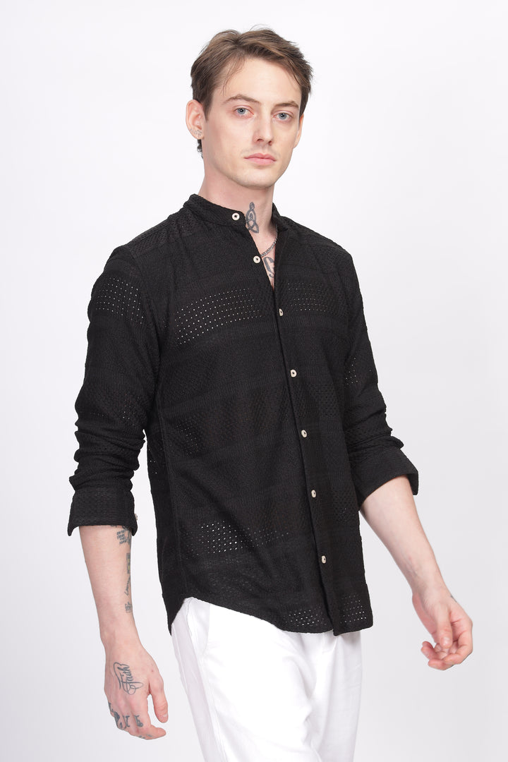 Mandarin Collar Black Shirt Ilyzly