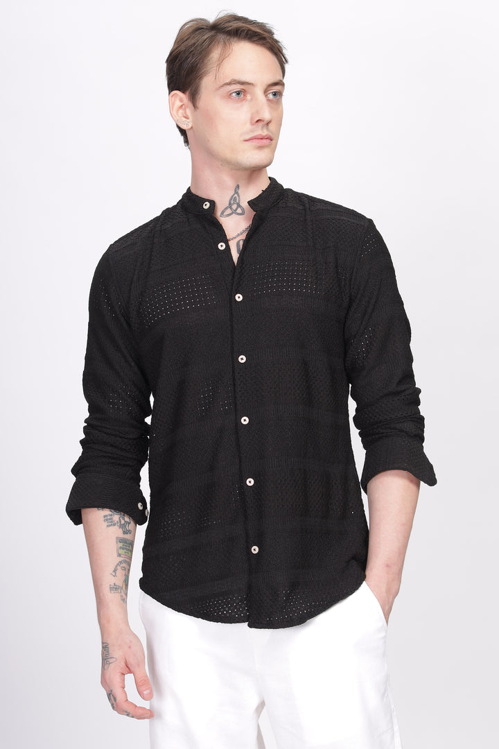 Mandarin Collar Black Shirt Ilyzly