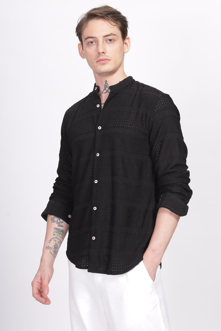 Mandarin Collar Black Shirt Ilyzly