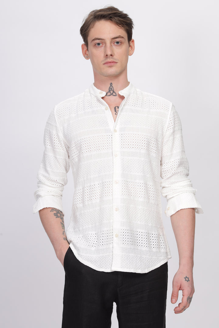 Mandarin Collar White Shirt Ilyzly