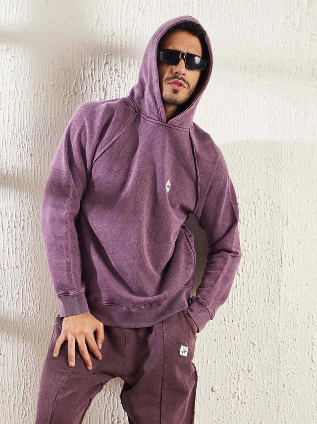 Mauve Dyed Raw Edge Raglan Hoodie Ilyzly