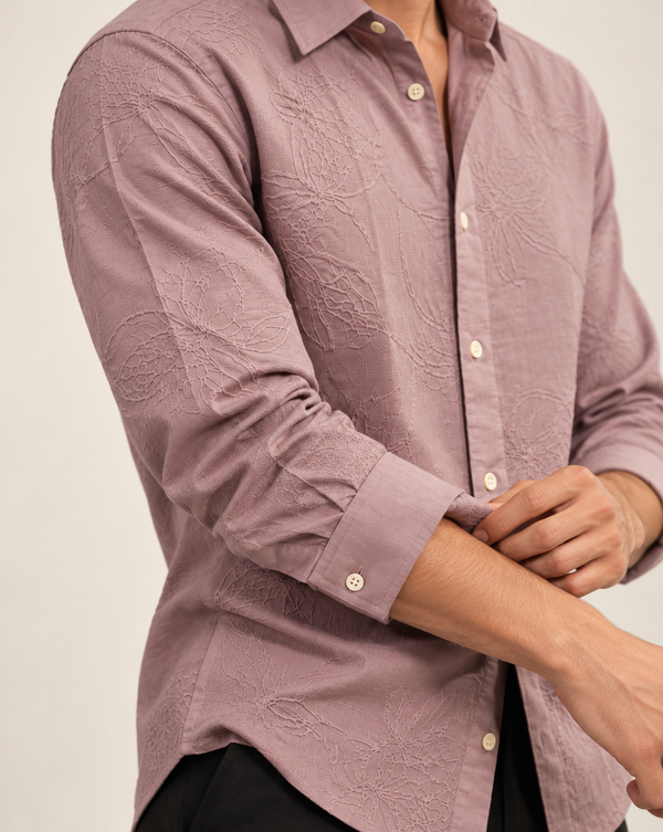 Mauve Textured Jacquard Ilyzly Shirt