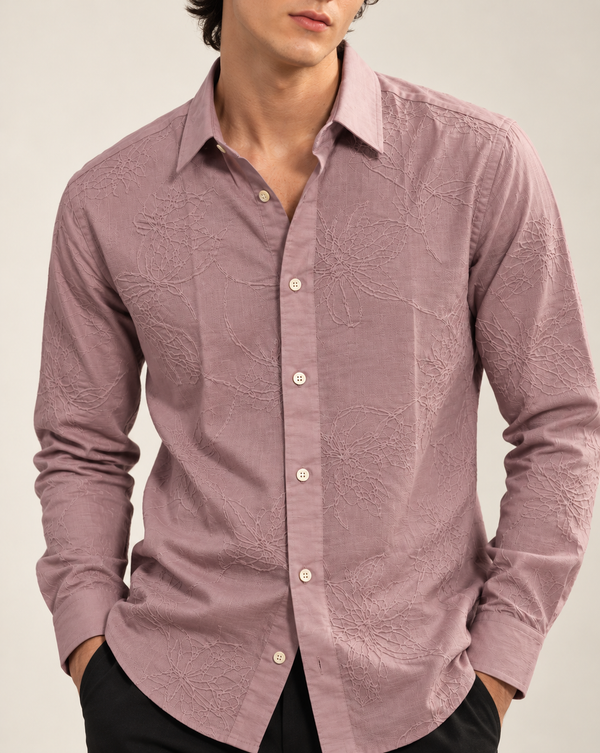 Mauve Textured Jacquard Ilyzly Shirt