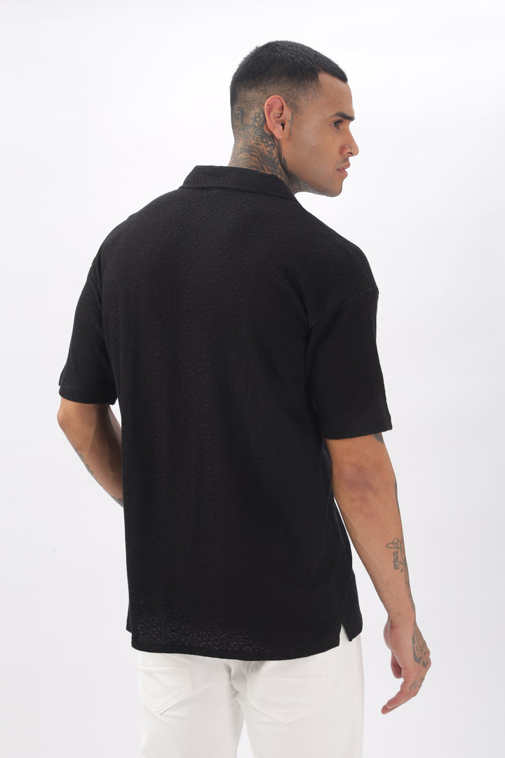 Midnight Breeze Cuban Collar Black Shirt Ilyzly