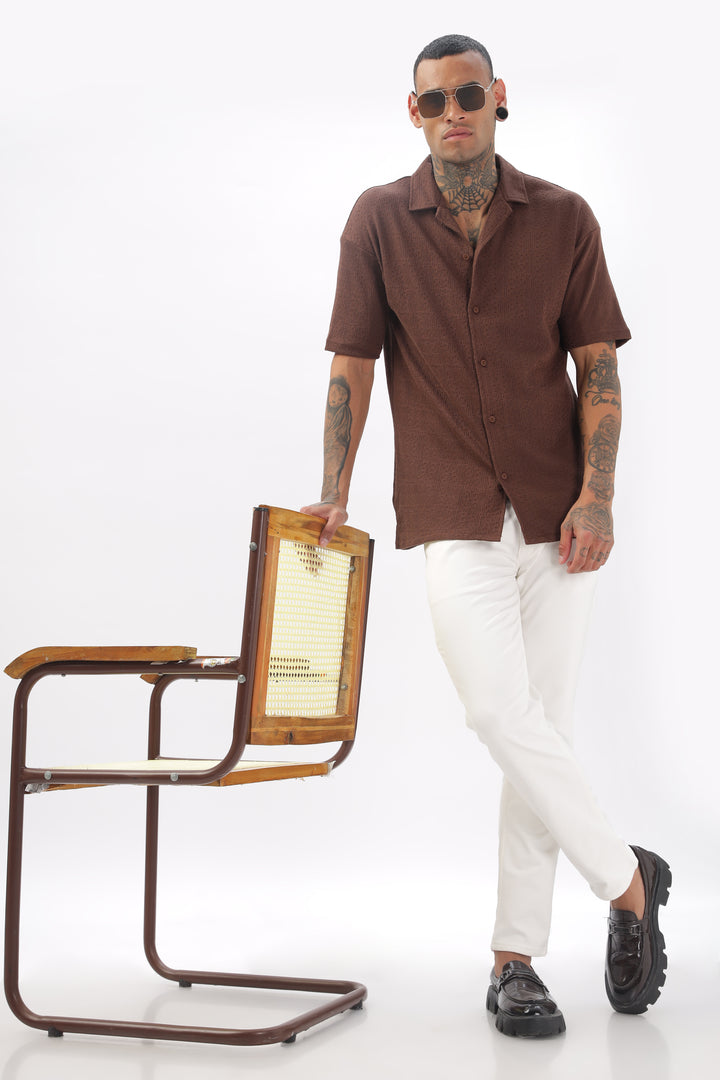 Midnight Breeze Cuban Collar Brown Shirt Ilyzly