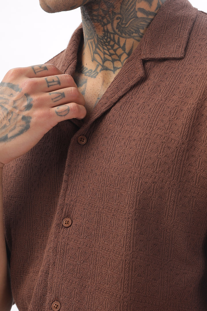 Midnight Breeze Cuban Collar Brown Shirt Ilyzly