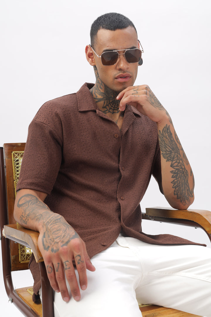 Midnight Breeze Cuban Collar Brown Shirt Ilyzly