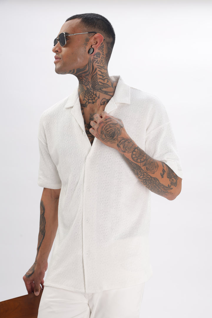 Midnight Breeze Cuban Collar White Shirt Ilyzly