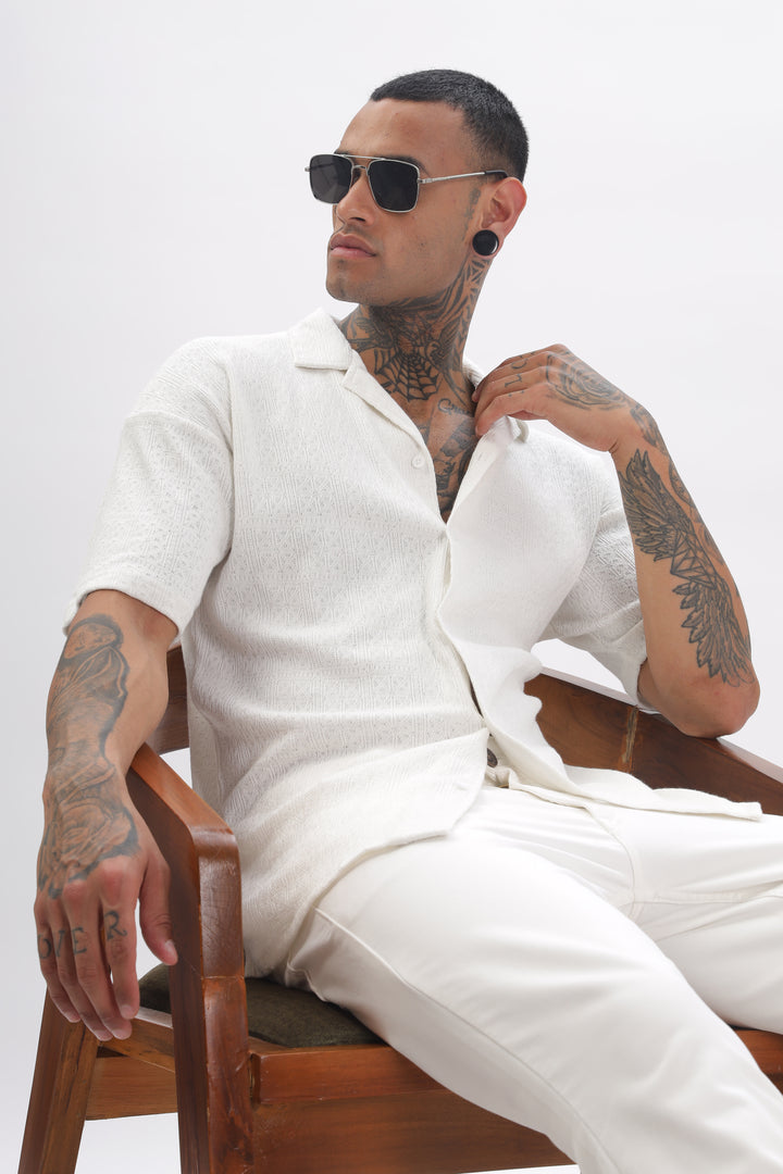 Midnight Breeze Cuban Collar White Shirt Ilyzly