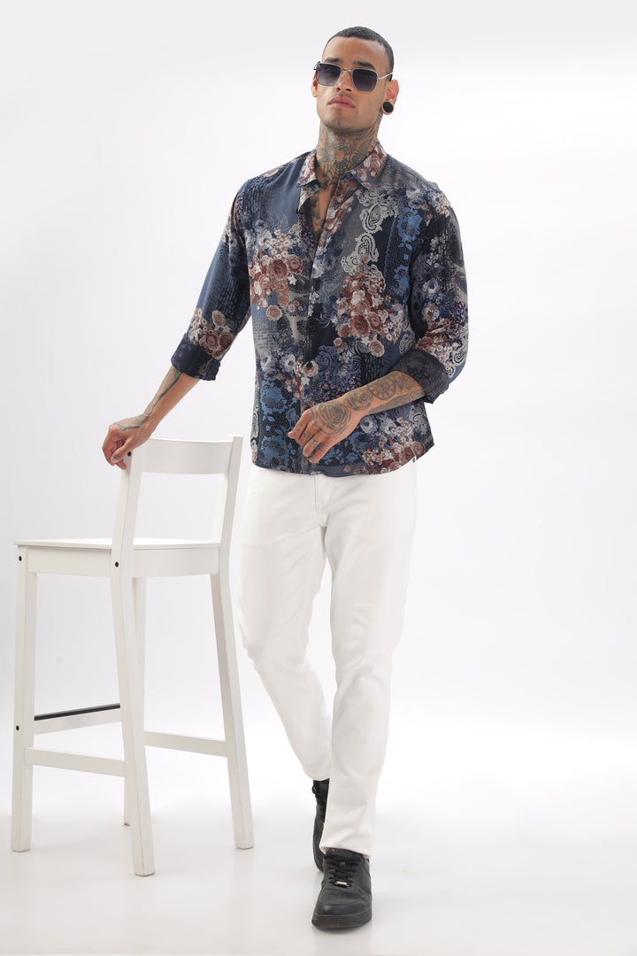 Midnight Floral Viscose Shirt Ilyzly