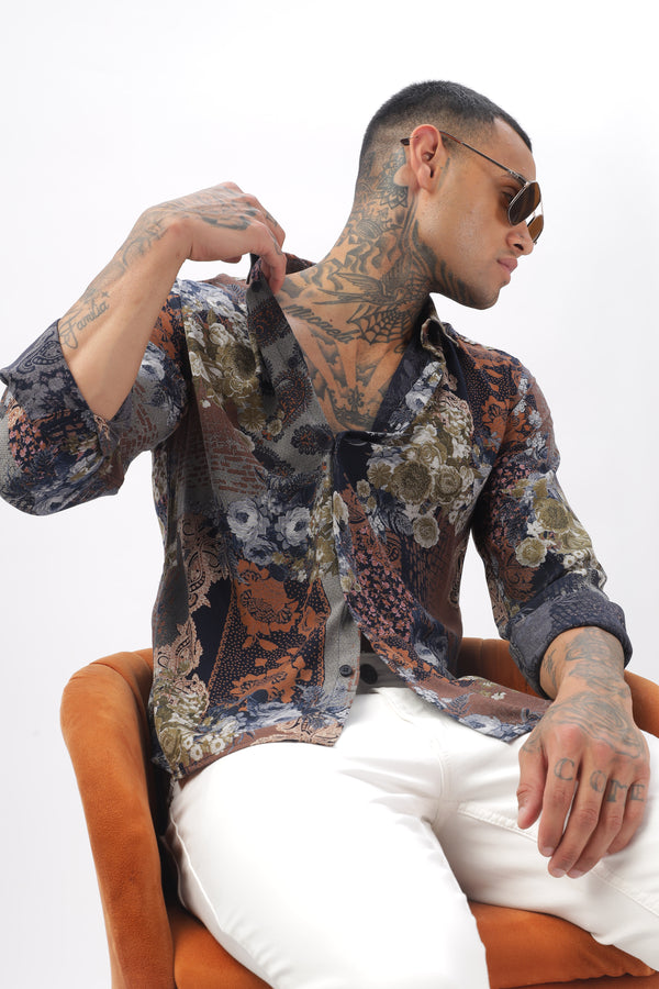 Midnight Floral Viscose Shirt Ilyzly