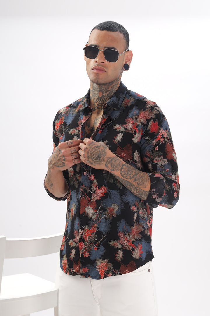 Midnight Floral Viscose Shirt Ilyzly