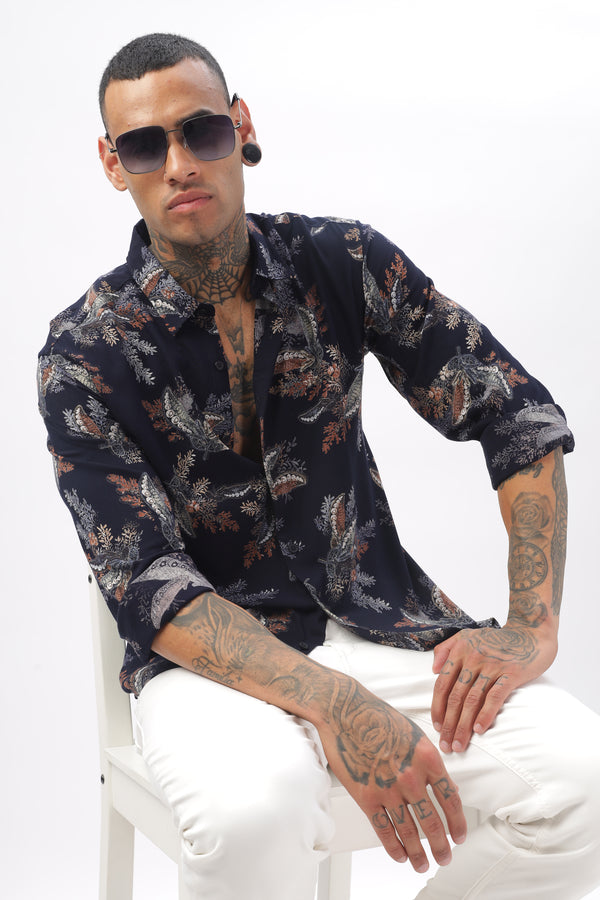 Midnight Floral Viscose Shirt Ilyzly