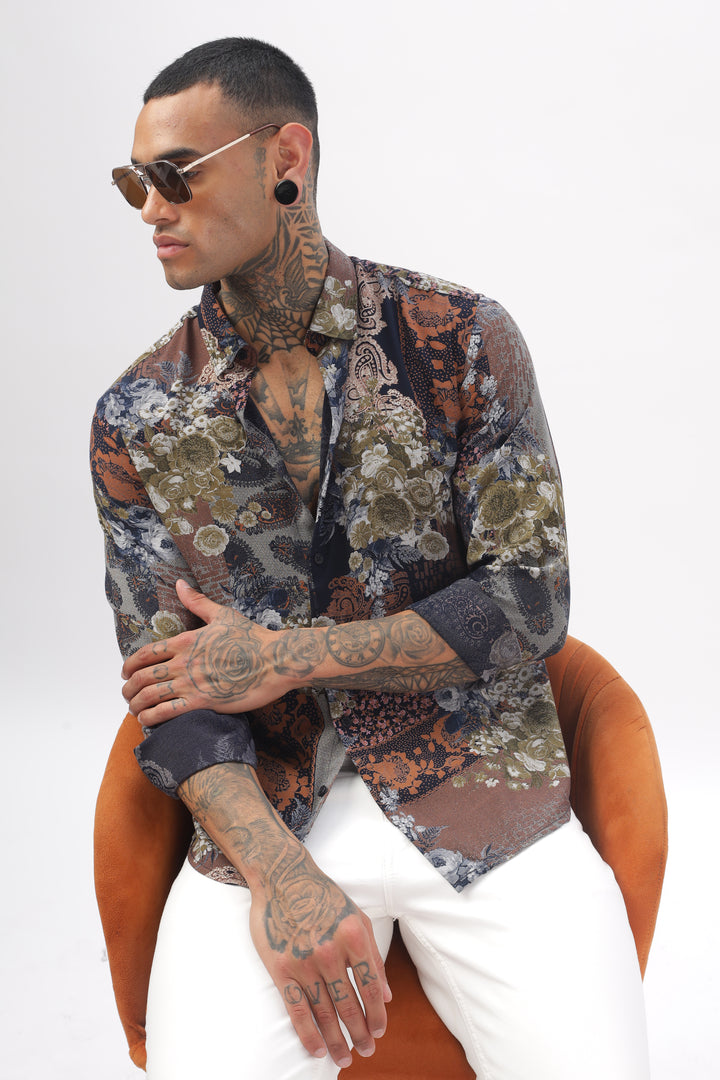 Midnight Floral Viscose Shirt Ilyzly