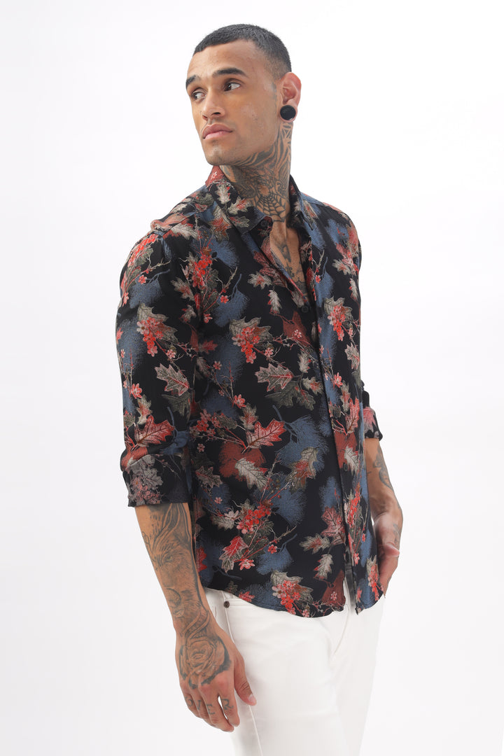 Midnight Floral Viscose Shirt Ilyzly