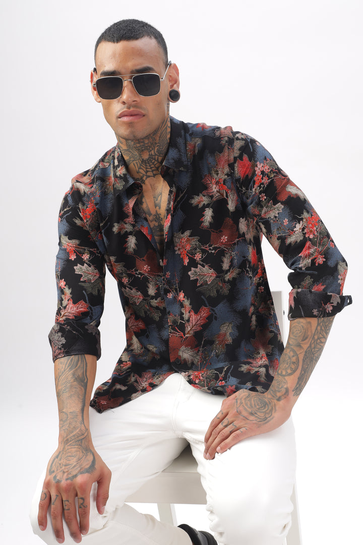 Midnight Floral Viscose Shirt Ilyzly