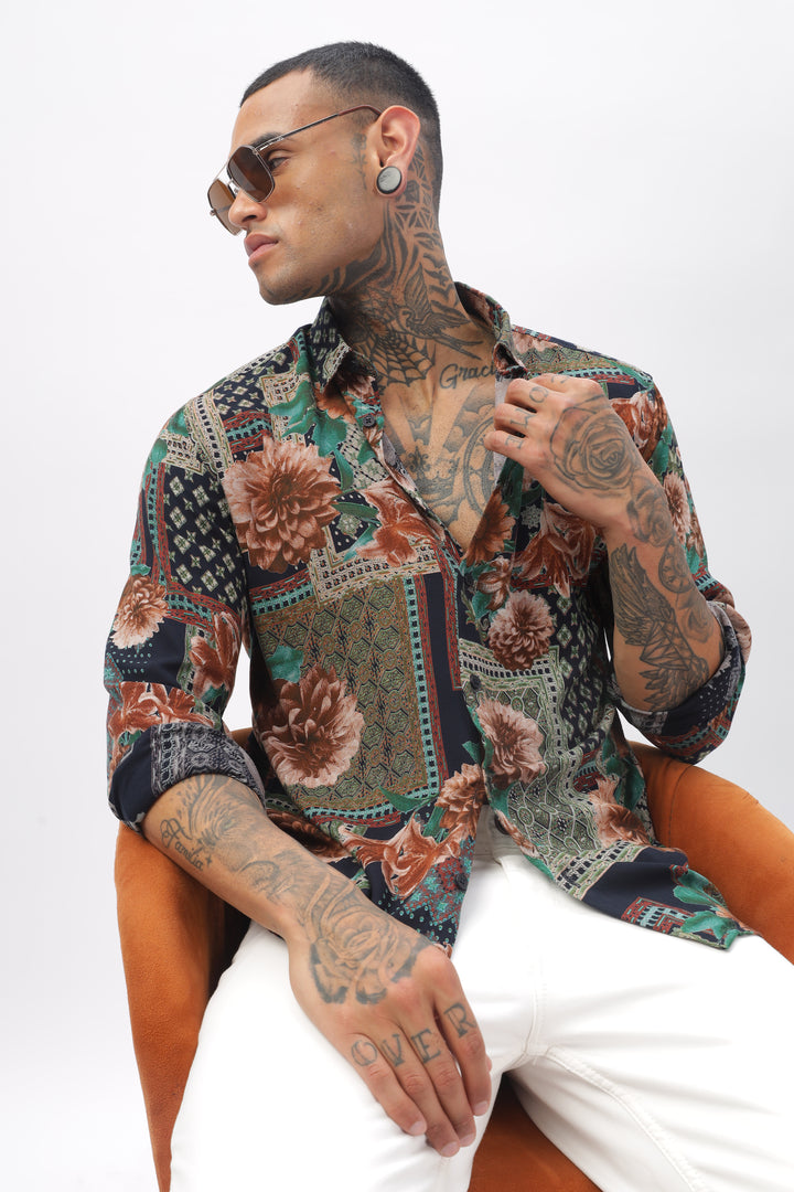 Midnight Floral Viscose Shirt Ilyzly