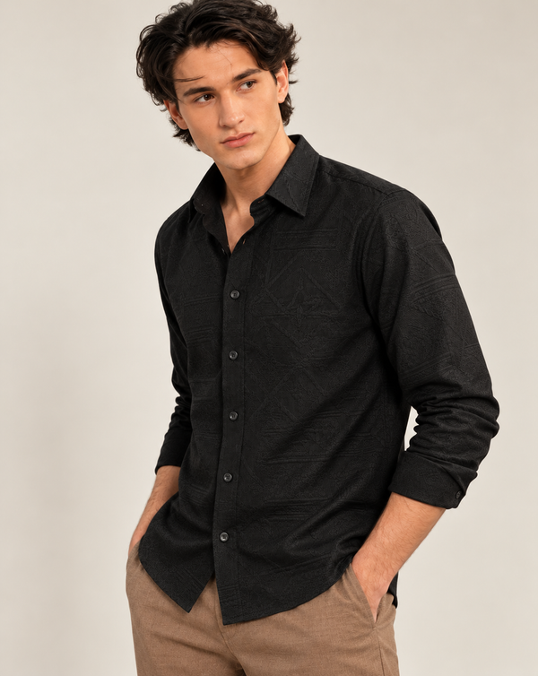 Black Textured Jacquard Ilyzly Shirt