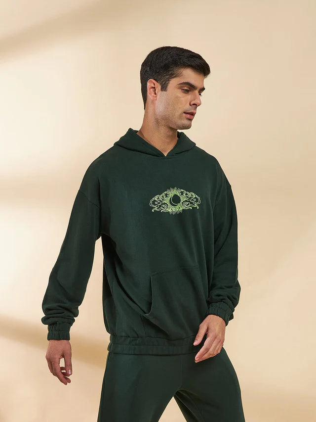 Moss Green Embroidered Oversized Hoodie Ilyzly