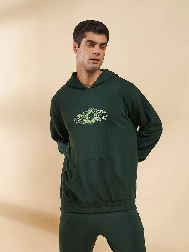 Moss Green Embroidered Oversized Hoodie Ilyzly