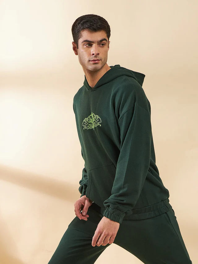 Moss Green Embroidered Oversized Hoodie Ilyzly