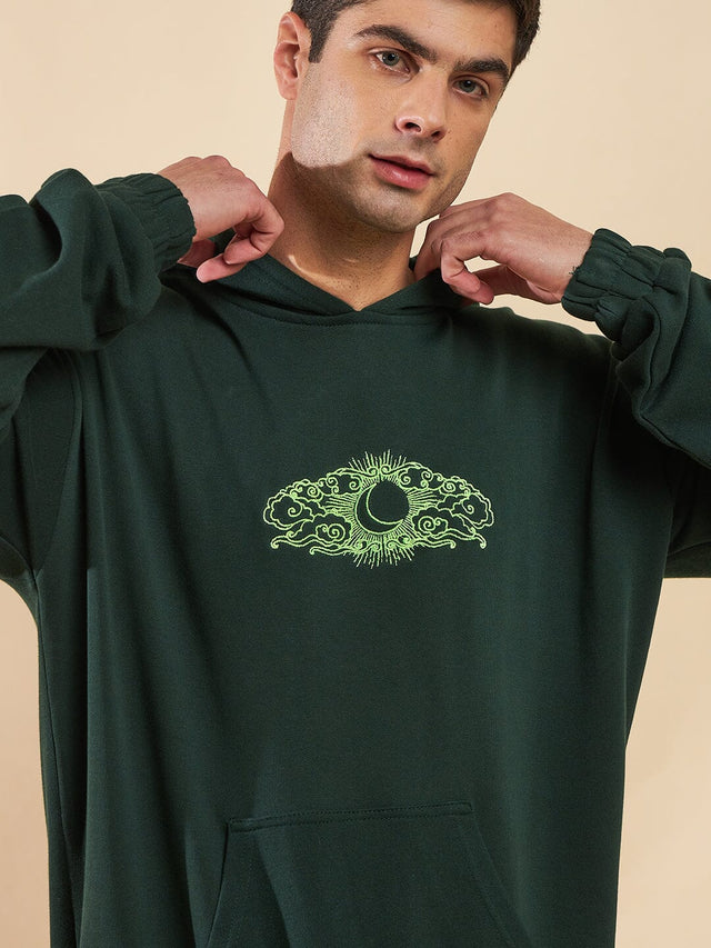 Moss Green Embroidered Oversized Hoodie Ilyzly