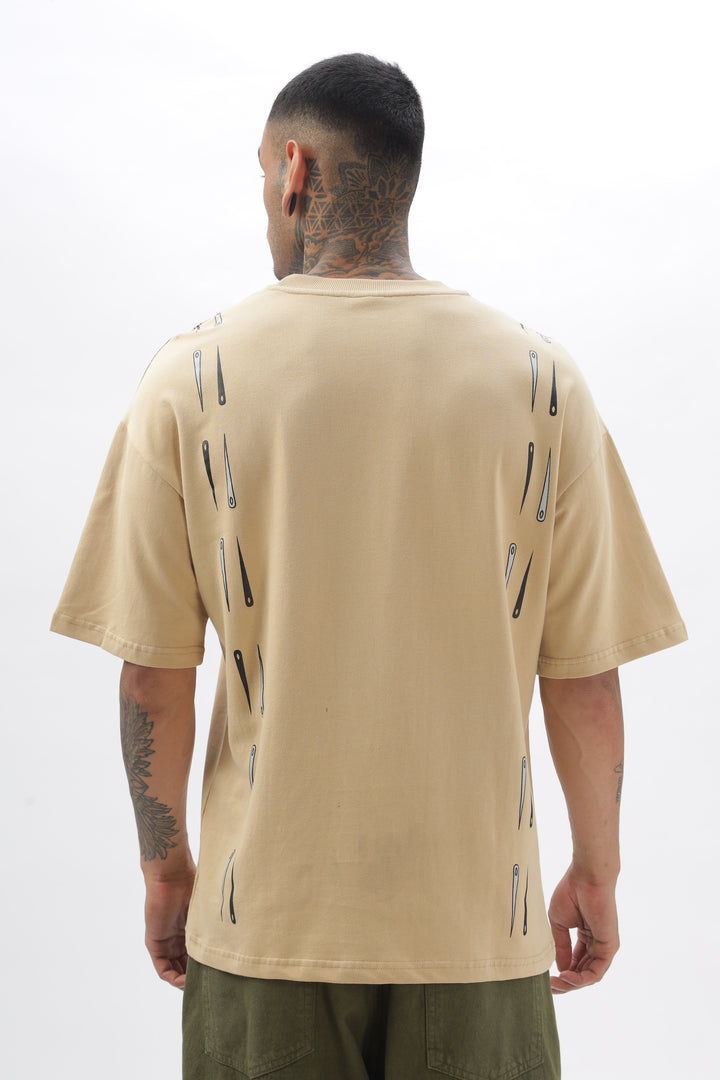 NeedleFlow Medium Beige Dropshoulder Tee Ilyzly