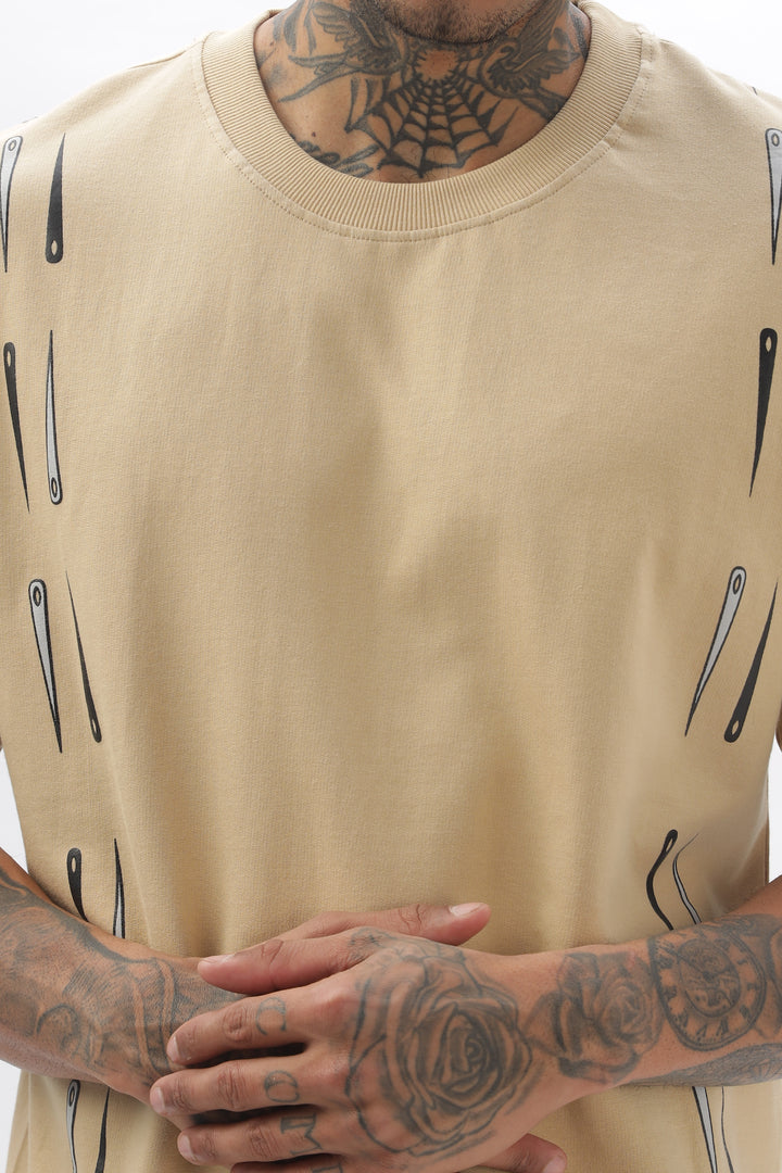 NeedleFlow Medium Beige Dropshoulder Tee Ilyzly