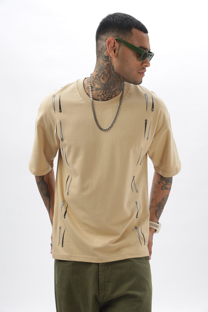 NeedleFlow Medium Beige Dropshoulder Tee Ilyzly